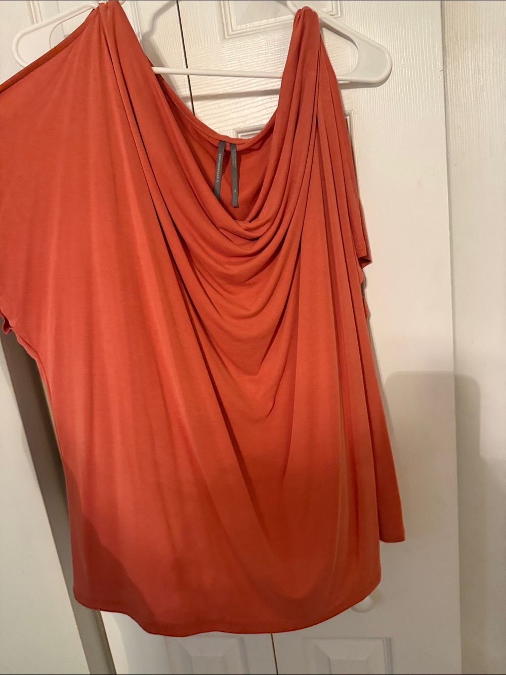 Anthropologie Rust Orange One-Shoulder Draped Blouse